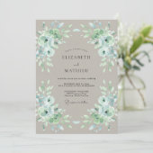 Invitation Mariage Fleur Délicate Vert Sauge (Debout devant)