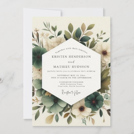 Invitation Mariage Fleur Délicate Vert Sauge (Devant)