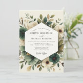 Invitation Mariage Fleur Délicate Vert Sauge (Debout devant)