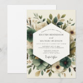 Invitation Mariage Fleur Délicate Vert Sauge (Devant / Derrière)