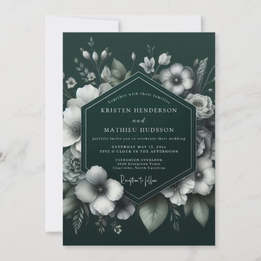 Invitation Mariage Fleur d'Émeraude Clair-obscur (Devant)