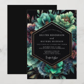 Invitation Mariage Fleur d'Emeraude Noir (Devant / Derrière)