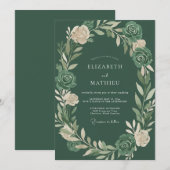Invitation Mariage Fleur d'Émeraude Profonde (Devant / Derrière)