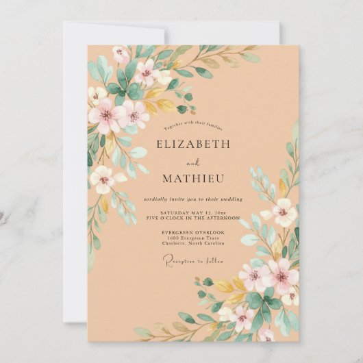 Invitation Mariage Fleur des Champs Abricot (Devant)