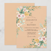 Invitation Mariage Fleur des Champs Abricot (Devant / Derrière)
