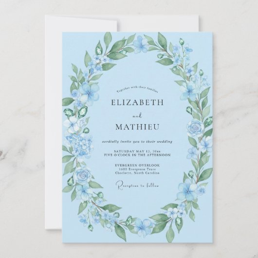 Invitation Mariage Fleur des Champs Azur (Devant)