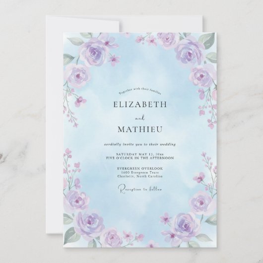 Invitation Mariage Fleur des Champs Lilas Céleste (Devant)