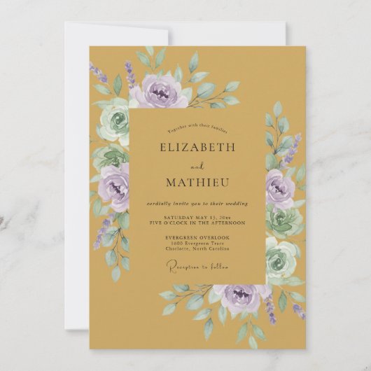 Invitation Mariage Fleur d'Éther Lavande Moutarde (Devant)