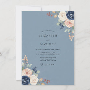 Invitation Mariage Fleur d'Eucalyptus Rougeâtre Ardoise