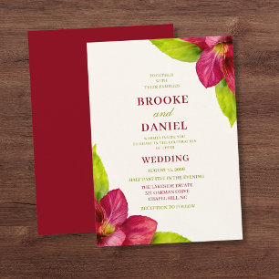 Invitation Mariage Fleur d'Hibiscus Bourguignon et Feuille de