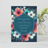 Invitation Mariage Fleur d'Hibiscus Sarcelle (Debout devant)