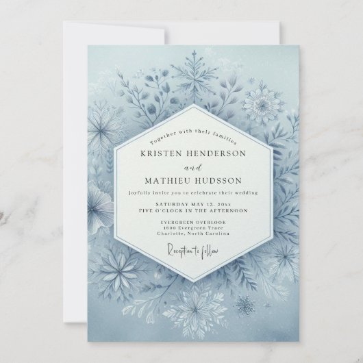 Invitation Mariage Fleur d'Hiver Bleu Ardoise (Devant)