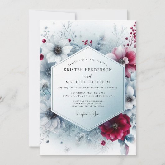 Invitation Mariage Fleur d'Hiver Bourguignon Profond (Devant)