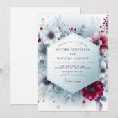 Invitation Mariage Fleur d'Hiver Bourguignon Profond (Devant / Derrière)