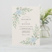Invitation Mariage Fleur d'Hydrange Azure et Eucalyptus (Debout devant)