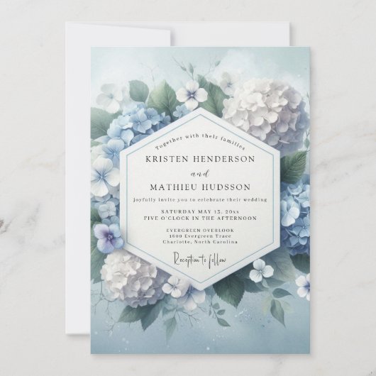 Invitation Mariage Fleur d'Hydrangea Bleu Poussiéreux (Devant)