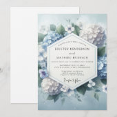 Invitation Mariage Fleur d'Hydrangea Bleu Poussiéreux (Devant / Derrière)