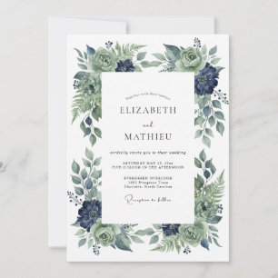 Invitation Mariage Fleur d'Indigo Acier