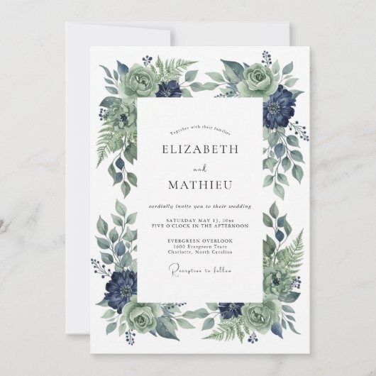 Invitation Mariage Fleur d'Indigo Acier (Devant)