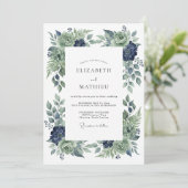 Invitation Mariage Fleur d'Indigo Acier (Debout devant)