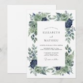 Invitation Mariage Fleur d'Indigo Acier (Devant / Derrière)