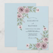 Invitation Mariage Fleur Discrète de Teinte Bleu Poussiéreux (Devant / Derrière)