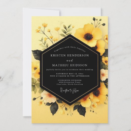 Invitation Mariage Fleur d'Obsidienne Jaune (Devant)