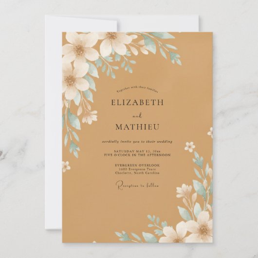 Invitation Mariage Fleur d'Ocre Aqua (Devant)