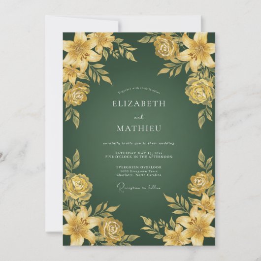 Invitation Mariage Fleur d'Or Émeraude (Devant)