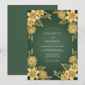 Invitation Mariage Fleur d'Or Émeraude (Devant / Derrière)