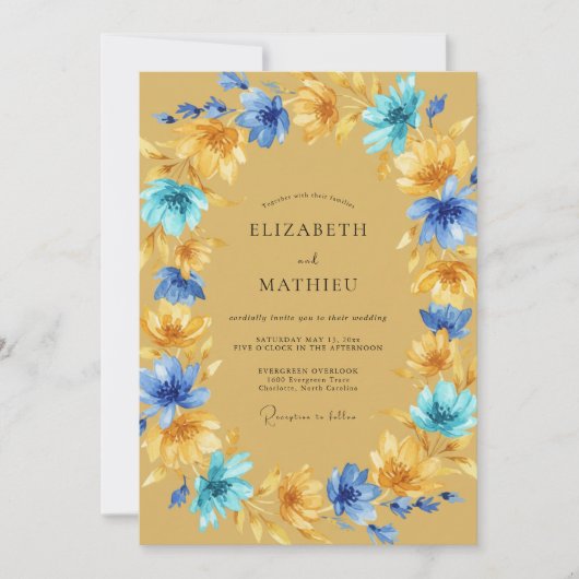 Invitation Mariage Fleur d'Or Moutarde Azur (Devant)