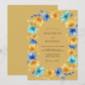 Invitation Mariage Fleur d'Or Moutarde Azur (Devant / Derrière)