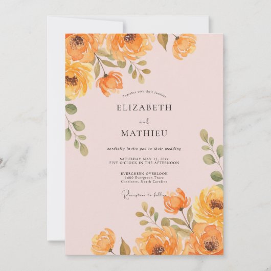 Invitation Mariage Fleur d'Oranger Ambrée (Devant)