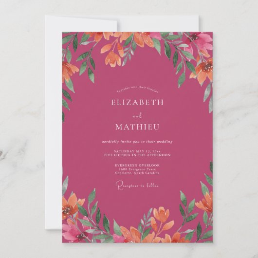 Invitation Mariage Fleur d'Oranger Magenta (Devant)
