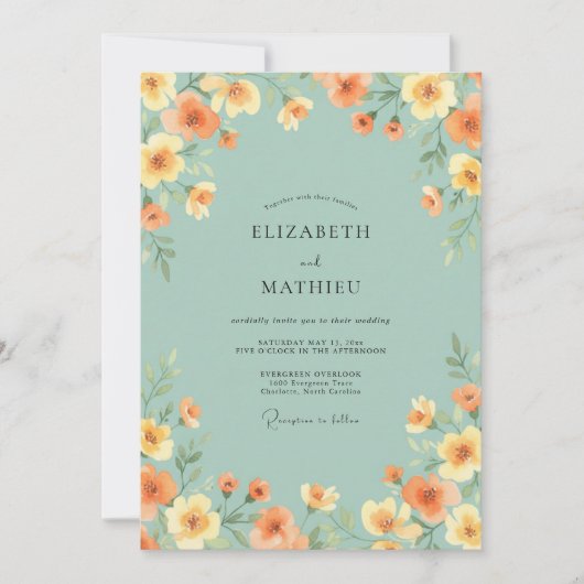 Invitation Mariage Fleur d'Oranger Mousse de Mer (Devant)