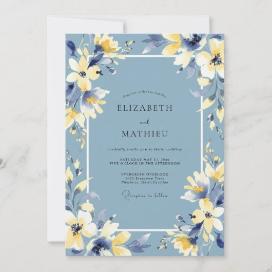 Invitation Mariage Fleur Dorée Ardoise (Devant)