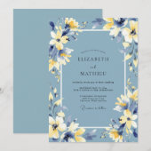 Invitation Mariage Fleur Dorée Ardoise (Devant / Derrière)