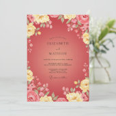 Invitation Mariage Fleur Dorée Cramoisi (Debout devant)