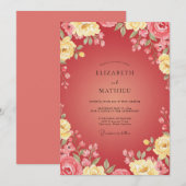 Invitation Mariage Fleur Dorée Cramoisi (Devant / Derrière)