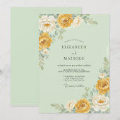 Invitation Mariage Fleur Dorée Vert Menthe (Devant / Derrière)
