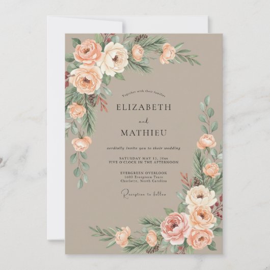 Invitation Mariage Fleur Douce Corail (Devant)