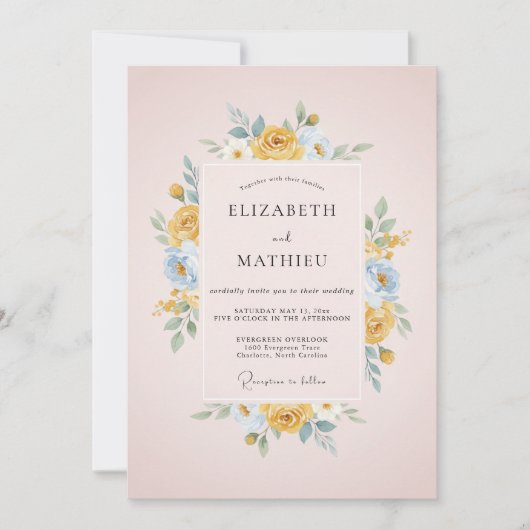 Invitation Mariage Fleur Douce Jaune (Devant)