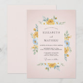 Invitation Mariage Fleur Douce Jaune (Devant / Derrière)