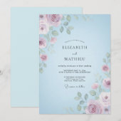 Invitation Mariage Fleur Douce Pervenche (Devant / Derrière)
