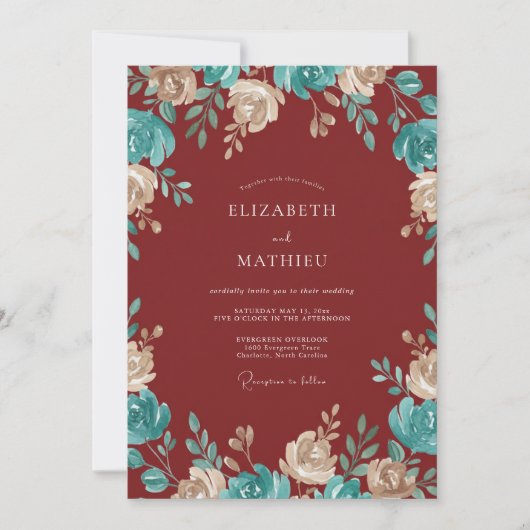 Invitation Mariage Fleur Écarlate (Devant)