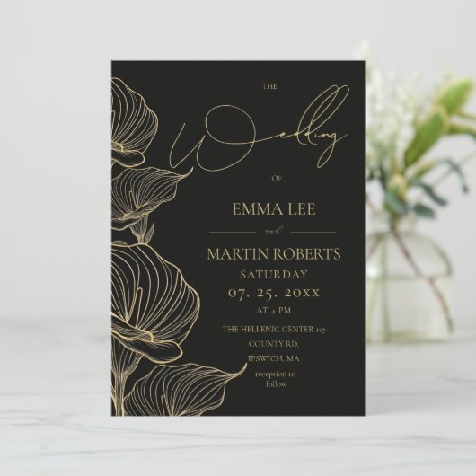 Invitation Mariage Fleur Élégant Minimaliste Moderne (Debout devant)