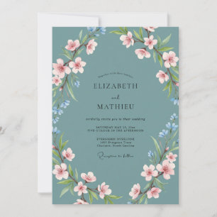 Invitation Mariage Fleur Élégante Bleu Turquoise