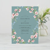 Invitation Mariage Fleur Élégante Bleu Turquoise (Debout devant)