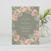 Invitation Mariage Fleur Élégante Vert Sauge (Debout devant)
