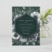 Invitation Mariage Fleur Émeraude Monochrome (Debout devant)